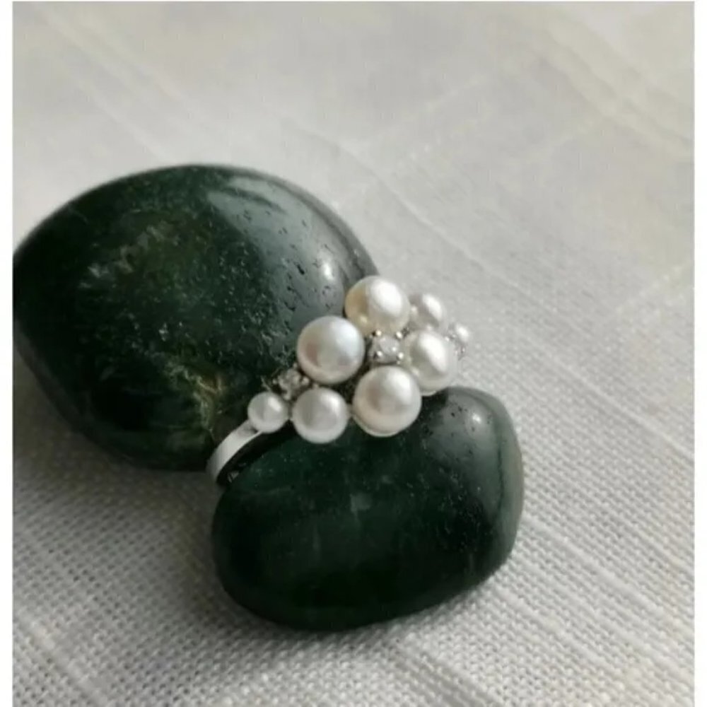 NEW Sterling silver cultured white pearl cz ring size 8 - Picture 7 of 7